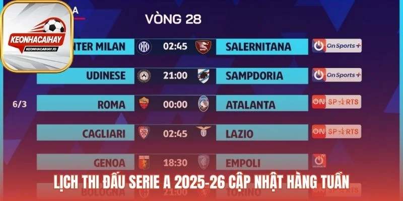 Lịch thi đấu Serie A với bộ lọc thông minh soi kèo từ sớm